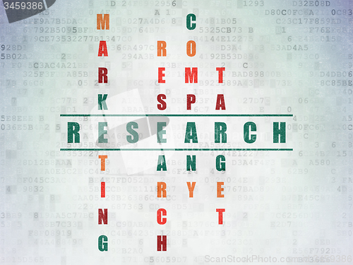 Image of Advertising concept: word Research in solving Crossword Puzzle