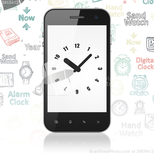 Image of Timeline concept: Smartphone with Clock on display