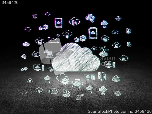 Image of Cloud technology concept: Cloud in grunge dark room