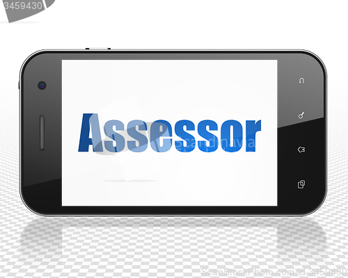 Image of Insurance concept: Smartphone with Assessor on display