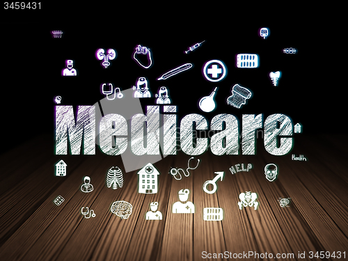 Image of Medicine concept: Medicare in grunge dark room