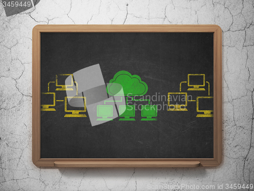 Image of Cloud computing concept: cloud network icon on School Board background