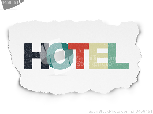 Image of Travel concept: Hotel on Torn Paper background