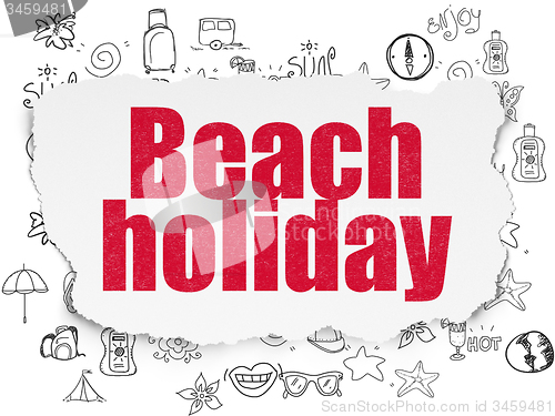 Image of Vacation concept: Beach Holiday on Torn Paper background