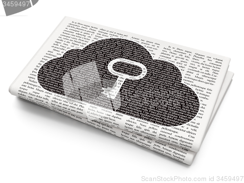 Image of Cloud computing concept: Cloud With Key on Newspaper background