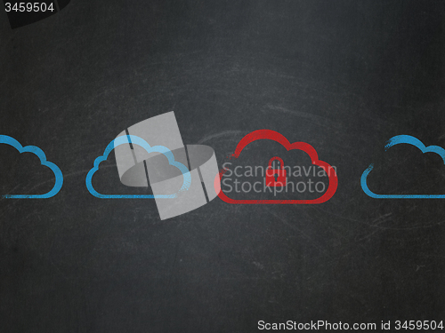 Image of Cloud computing concept: cloud with padlock icon on School Board background
