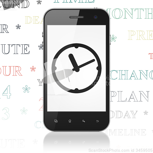 Image of Time concept: Smartphone with Clock on display