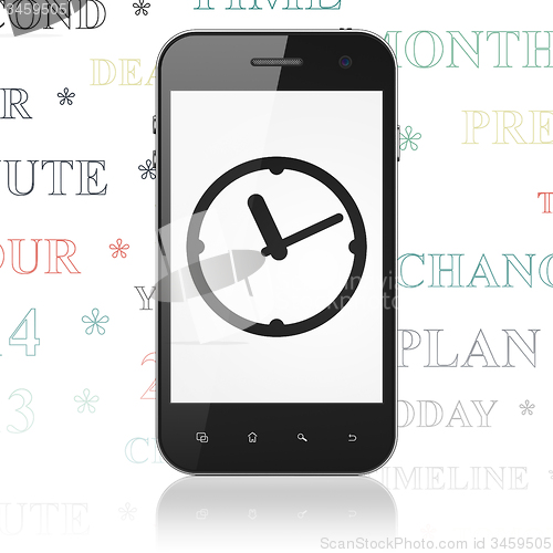 Image of Time concept: Smartphone with Clock on display