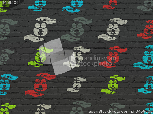 Image of Insurance concept: Family Insurance icons on wall background