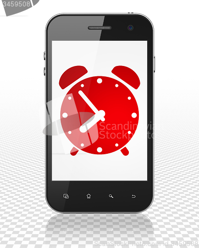 Image of Timeline concept: Smartphone with Alarm Clock on display