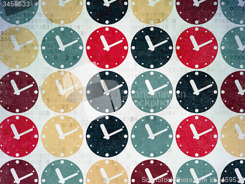 Image of Timeline concept: Clock icons on Digital Paper background