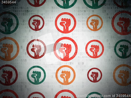 Image of Political concept: Uprising icons on Digital Paper background