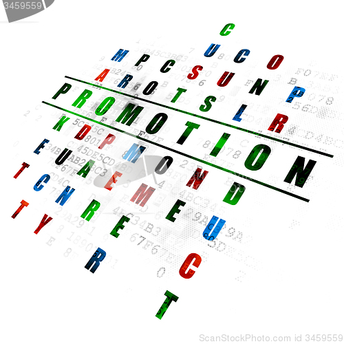 Image of Advertising concept: word Promotion in solving Crossword Puzzle