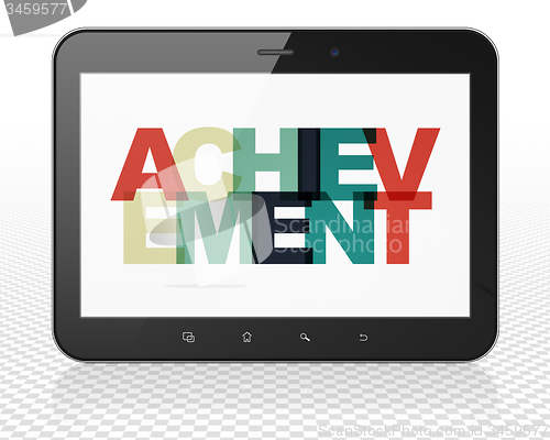 Image of Learning concept: Tablet Pc Computer with Achievement on  display