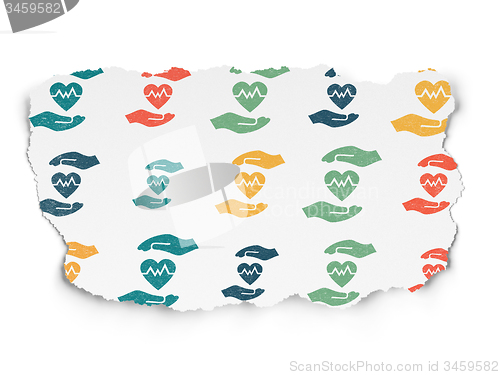 Image of Insurance concept: Health Insurance icons on Torn Paper background