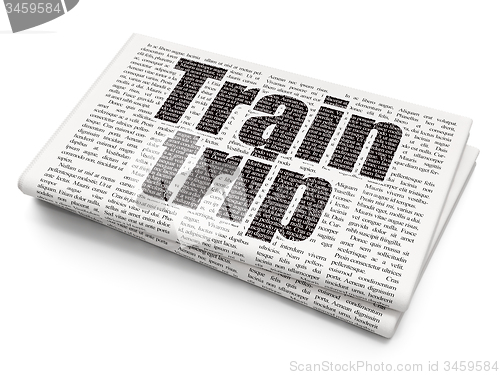 Image of Travel concept: Train Trip on Newspaper background