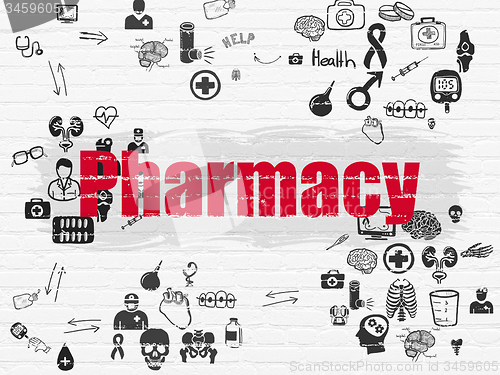 Image of Medicine concept: Pharmacy on wall background