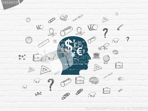 Image of Education concept: Head With Finance Symbol on wall background