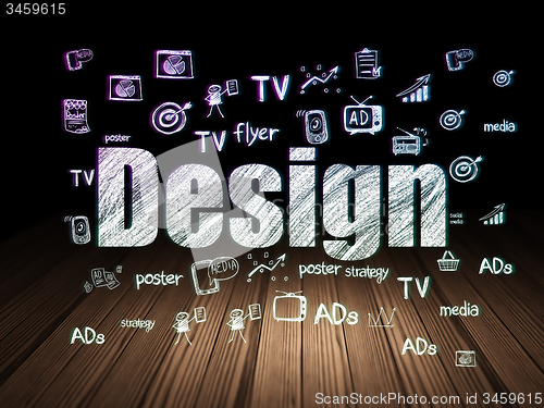Image of Advertising concept: Design in grunge dark room