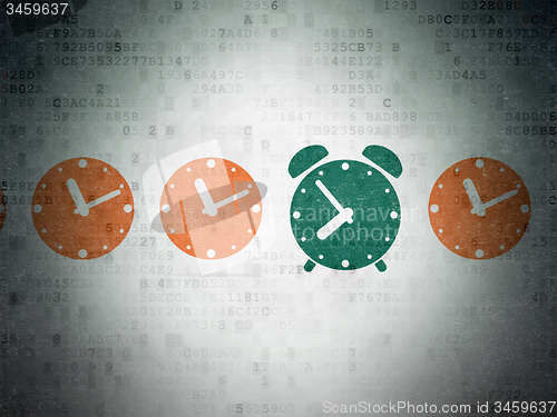 Image of Timeline concept: alarm clock icon on Digital Paper background