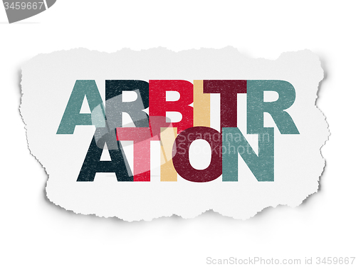 Image of Law concept: Arbitration on Torn Paper background