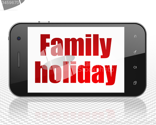 Image of Vacation concept: Smartphone with Family Holiday on display