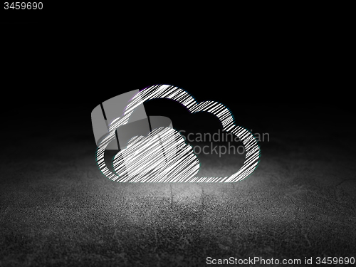 Image of Cloud networking concept: Cloud in grunge dark room