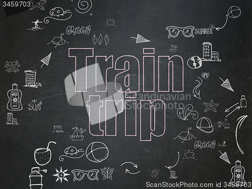 Image of Tourism concept: Train Trip on School Board background