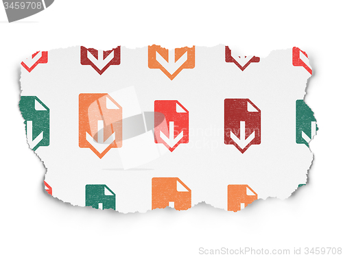 Image of Web design concept: Download icons on Torn Paper background