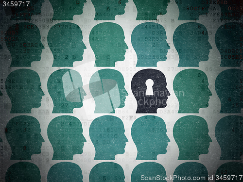 Image of Education concept: head with keyhole icon on Digital Paper background