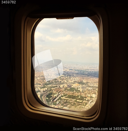 Image of View over Paris from the airplane window
