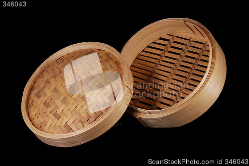 Image of Bamboo Food Steamer With Lid, Raised View