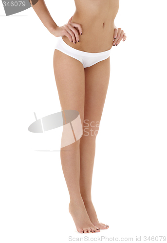 Image of healthy legs in white bikini panties