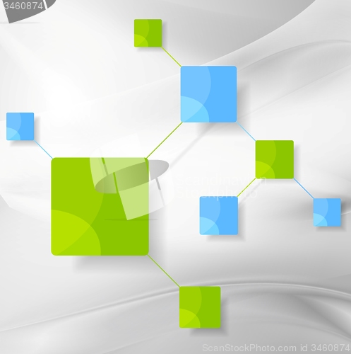 Image of Graphic design with smooth grey waves and bright minimal squares