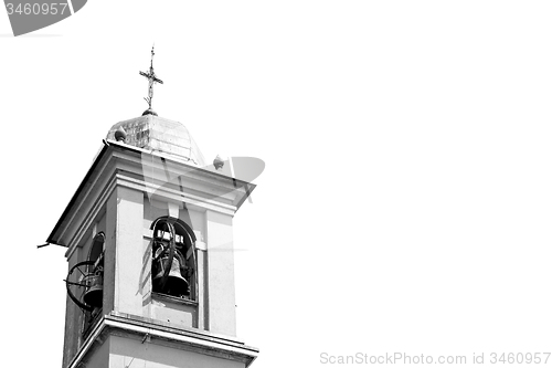 Image of ancien clock tower in italy europe old  stone and bell