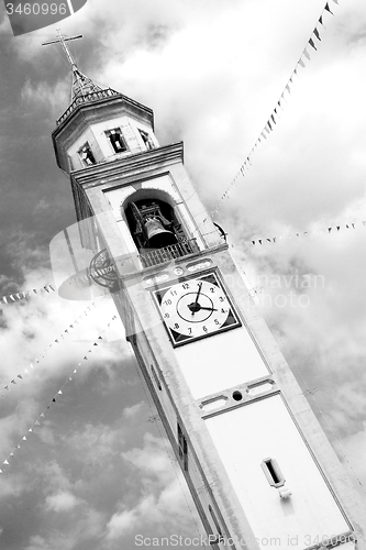 Image of ancien clock tower in italy europe old  stone and bell