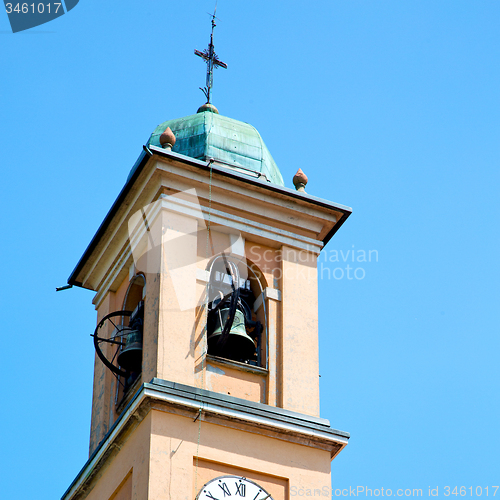 Image of ancien clock tower in italy europe old  stone and bell