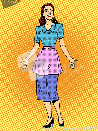 Image of Friendly housewife beautiful woman retro style pop art