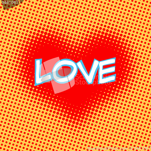 Image of Love red heart inscription retro style pop art