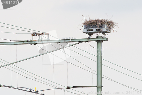 Image of Stork nest on top of a railroad construction