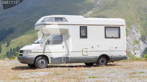 Image of Camper van parked high in the mountains