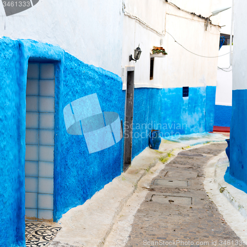 Image of old door in morocco africa ancien and wall ornate   blue street