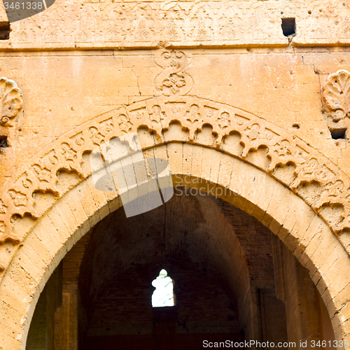 Image of old door in morocco africa ancien and wall ornate   yellow