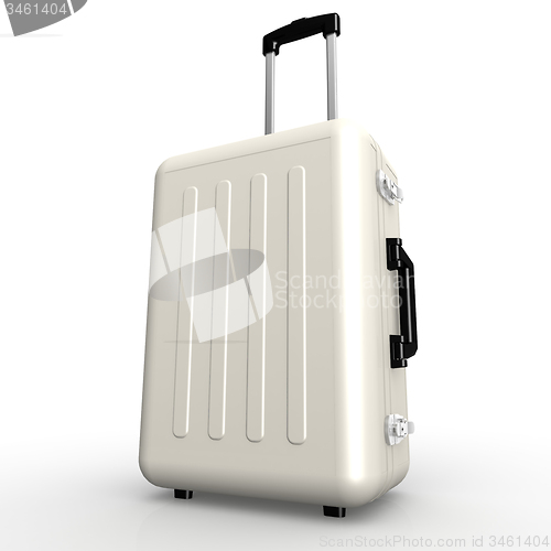 Image of White luggage stands on the floor