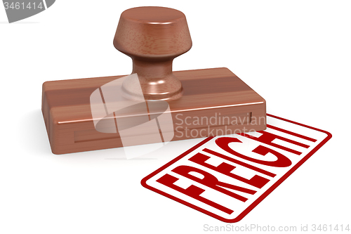 Image of Wooden stamp freight with red text