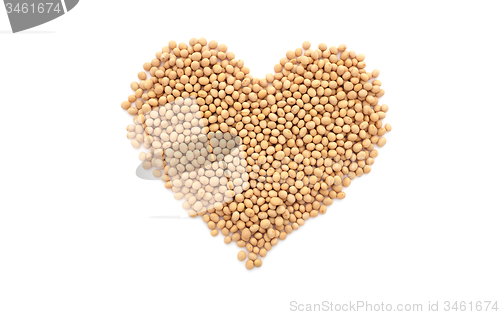 Image of Soybeans, or soya beans, in a heart shape