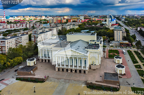 Image of Bird eye view on city drama theater. Tyumen. Russia