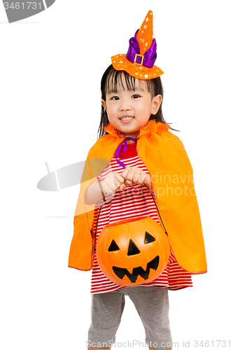 Image of Asian Chinese Little girl celebrate Halloween.