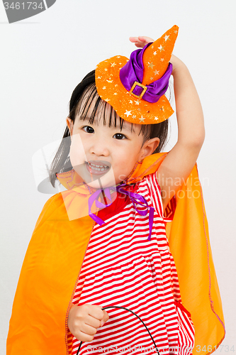 Image of Asian Chinese Little girl celebrate Halloween.