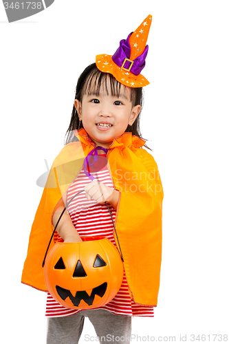 Image of Asian Chinese Little girl celebrate Halloween.